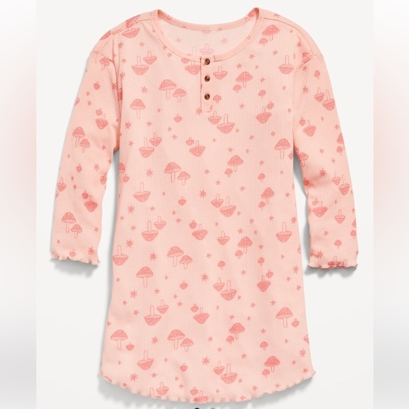Old Navy Rib-Knit Henley Nightgown for Girls, Pink Mushroom, L and XL, NWT - Picture 1 of 4